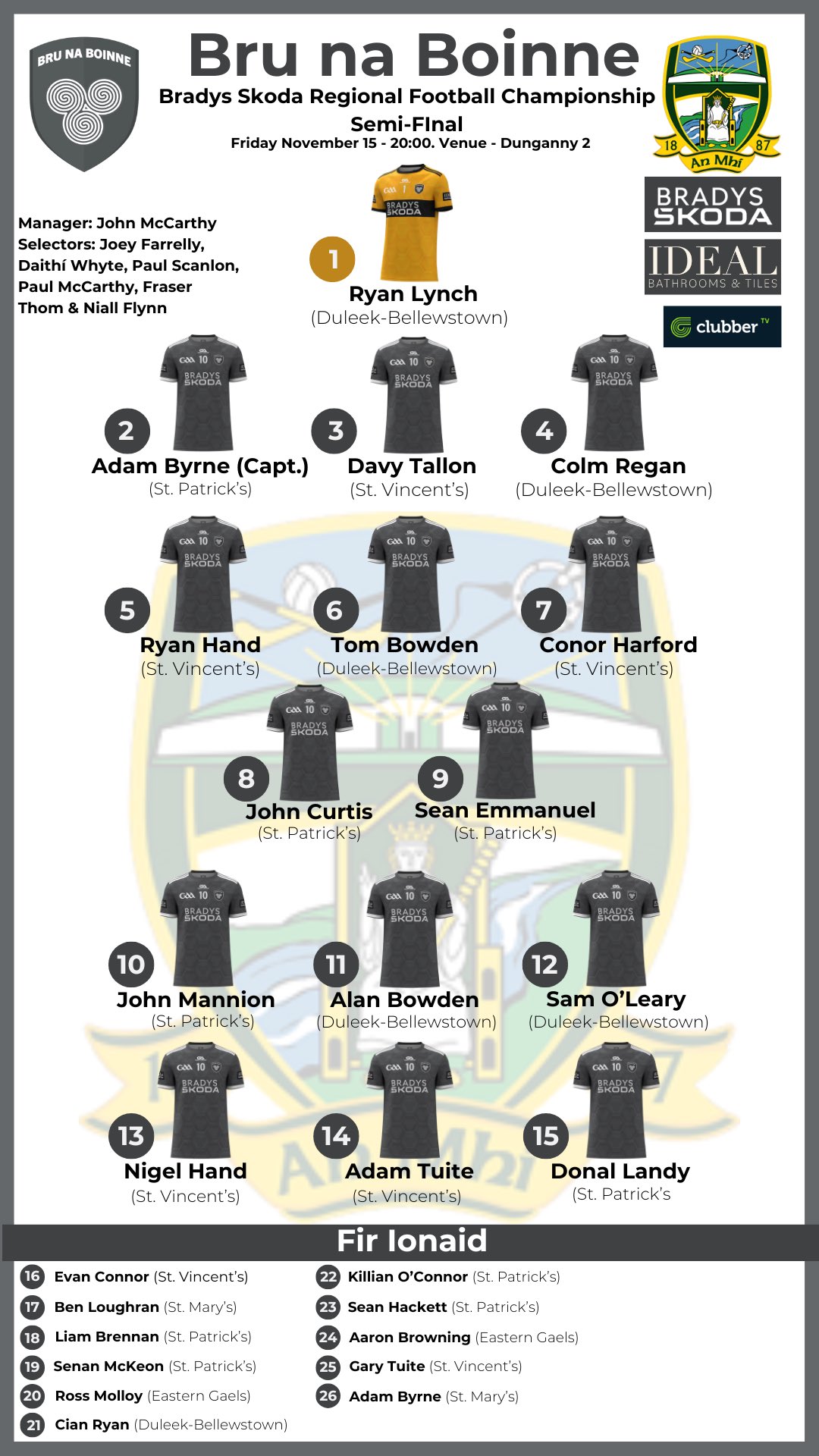 Richie Barry Cup Semi Final Team News